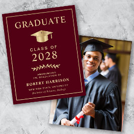 Anúncio de Graduação de Fotos Dourada da Borgonha 