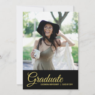 Anúncio de Graduação de Fotos em Preto e Dourado