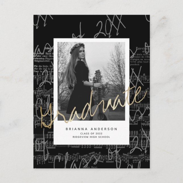 Anúncio de Graduação de Fotos em Preto para Música (Frente)