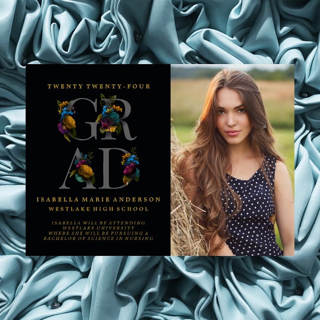 ANÚNCIO DE GRADUAÇÃO DE FOTOS FLORAL MOODY ELEGANT (Criador carregado)