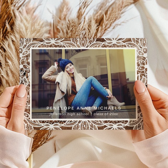 Anúncio de Graduação de Fotos Rustic Wood and Lace (Criador carregado)