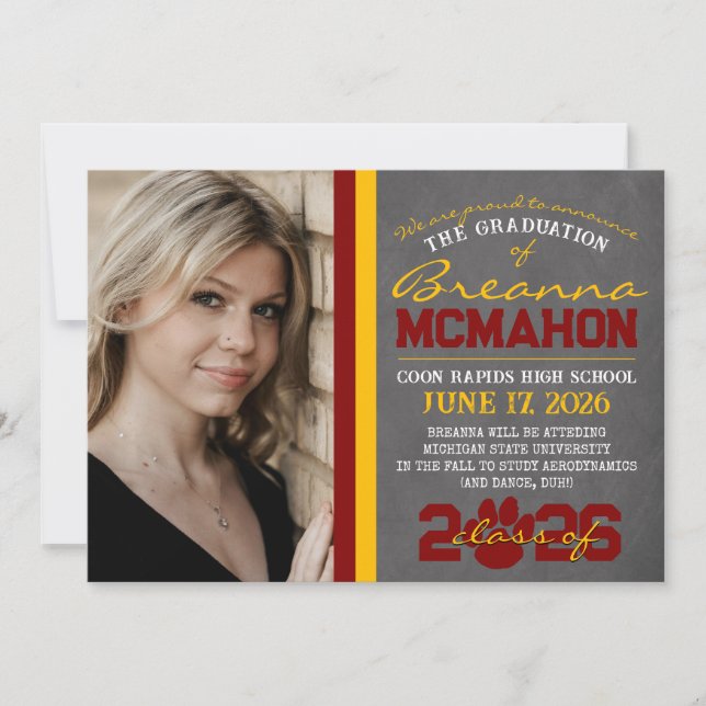 Anúncio de Graduação de Impressão da Maroon & Dour (Frente)