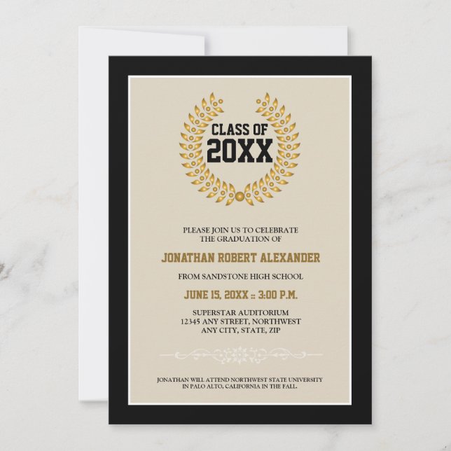 Anúncio de Graduação de Laurel Wreath (preto) (Frente)