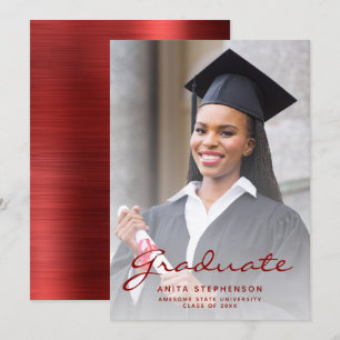 Anúncio de Graduação de Metal Brutado Vermelho Fot