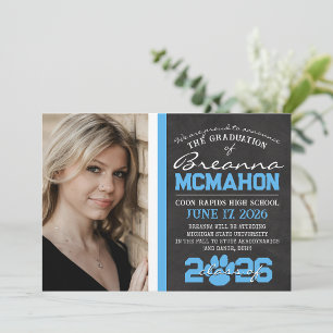 Anúncio de Graduação de Pawprint Azul e Branco