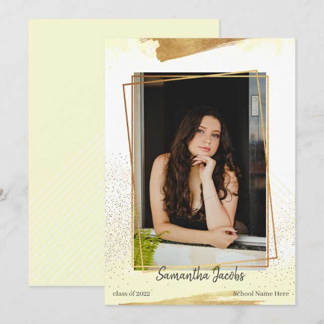 Anúncio de Graduação de Quadro Amarelo Dourado e B (Frente/Verso)