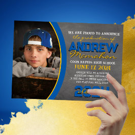 Anúncio de Graduação de Quadro Azul e Dourado