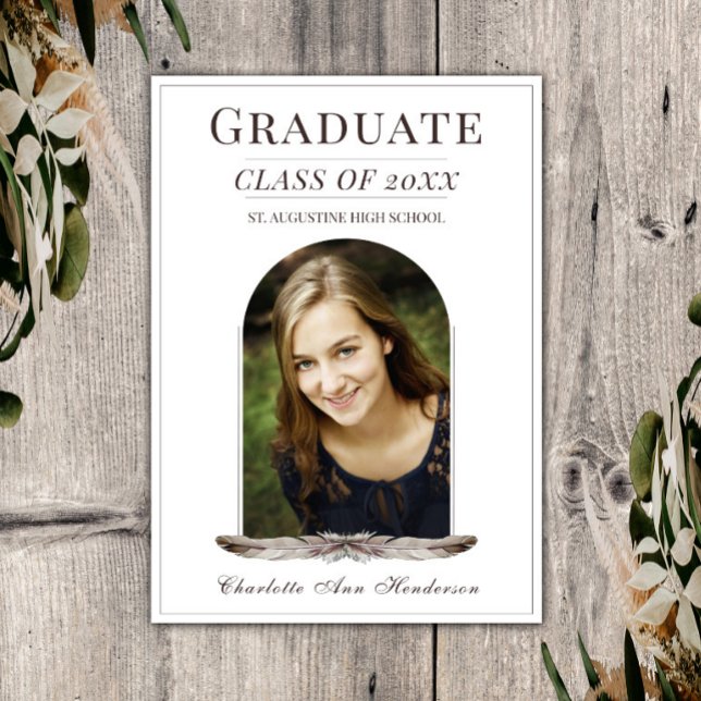 Anúncio de Graduação de Quadro Boho Feather | Bran (Boho Feather Frame Graduation Announcement)
