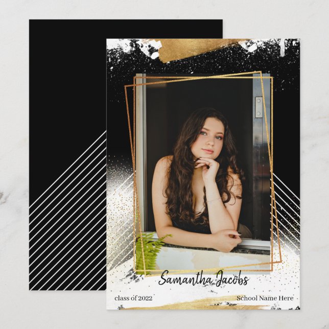 Anúncio de Graduação de Quadro Dourado e Preto (Frente/Verso)