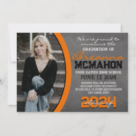 Anúncio de Graduação de Quadro Laranja e Preto