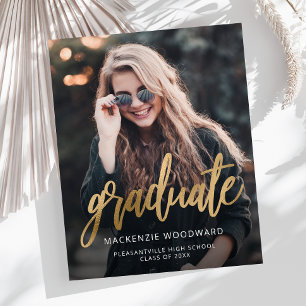 Anúncio de Graduação de Script Dourado de Foto Orç