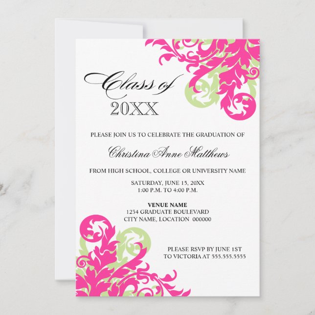 Anúncio de Graduação de Tela Verde Rosa (Frente)