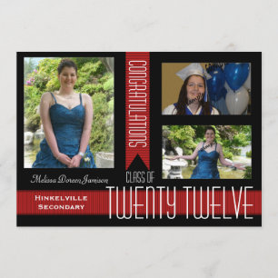 Anúncio de Graduação de Três Fotos em Preto e Verm