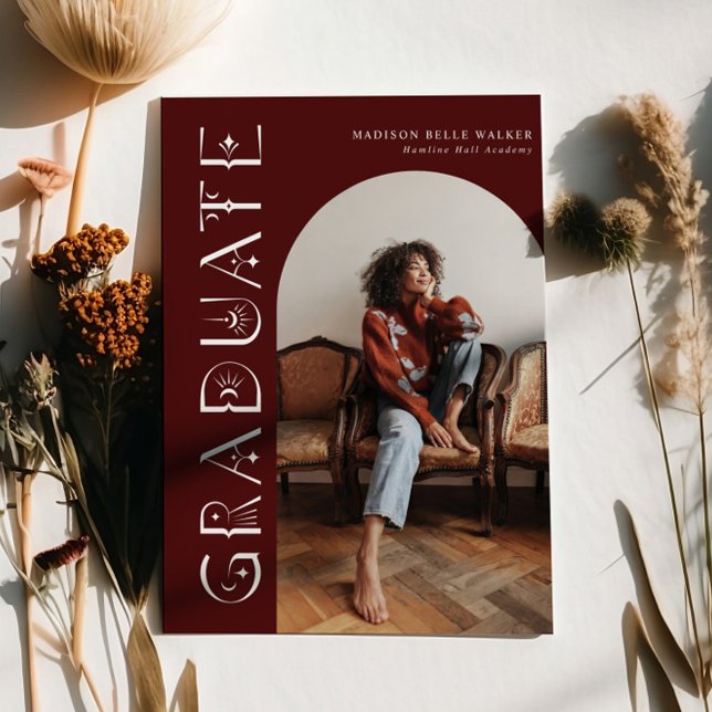 Anúncio de Graduação do Boho Formando Maroon (Criador carregado)