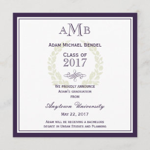 Anúncio de Graduação do Monograma Elegante Roxo