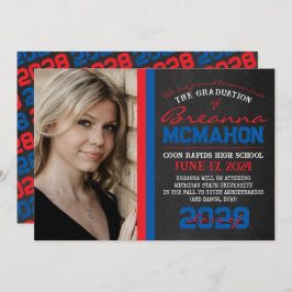 Anúncio de Graduação do Quadro Vermelho e Azul