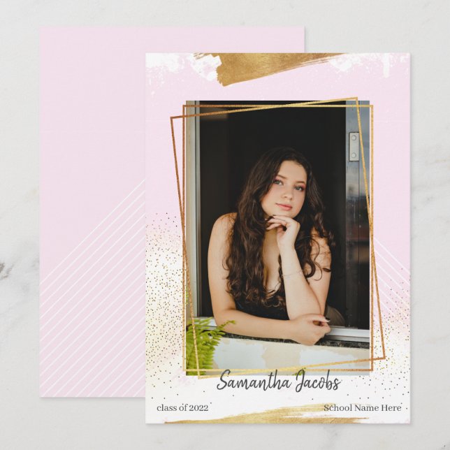 Anúncio de Graduação Dourada e Cor-de-Rosa Bonita (Frente/Verso)