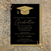 Anúncio de Graduação Elegante Preto e Dourado