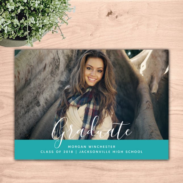 Anúncio de Graduação Elegante Simples | Teal (Teal Simple Elegant Graduation Announcement)