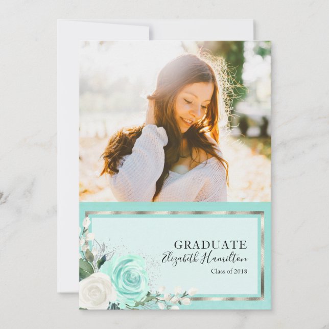 Anúncio de Graduação em Foto com Teal e Prata em F (Frente)