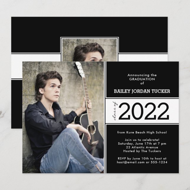 Anúncio de graduação em preto e branco em 2 fotos (Frente/Verso)