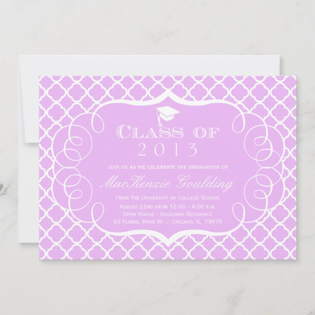 Anúncio de graduação em quatrefoil em roxo + branc (Frente)