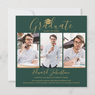 Anúncio de Graduação Emerald Gold Script Graduate 