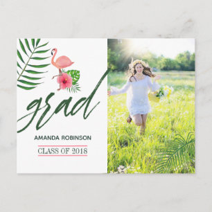 Anúncio de Graduação Flamingo Rosa Aquarela Luau