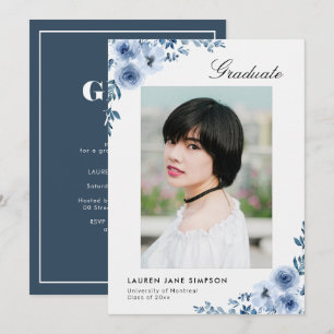 Anúncio de graduação floral azul moderno