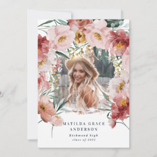 Anúncio de graduação floral de cor-de-rosa