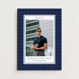 Anúncio de Graduação Foto Única Preppy Navy Grid