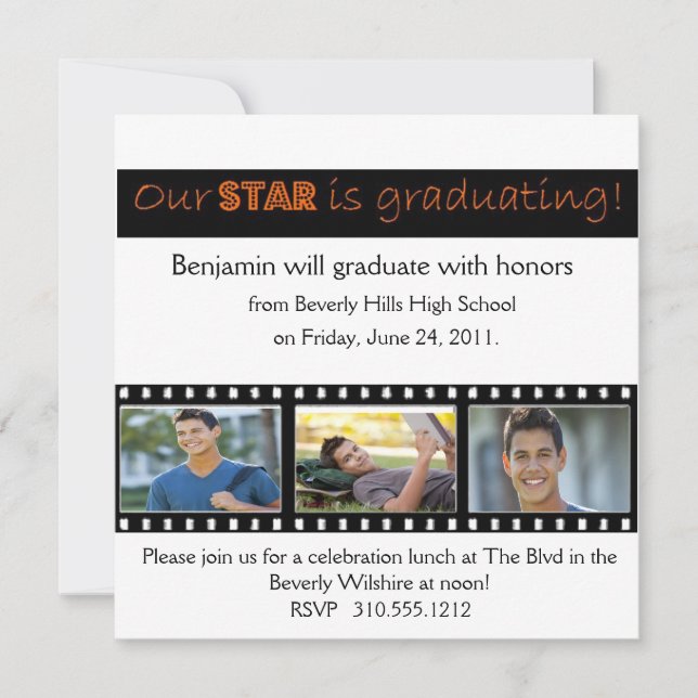 Anúncio de graduação Hollywood Star Orange (Frente)