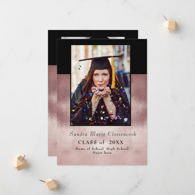 Anúncio de graduação mínima moderna de Rosa preto (Frente/Verso In Situ)