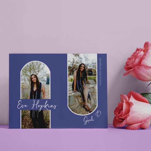 Anúncio de Graduação Moderna Duas Fotos (Modern graduation announcement two photos)