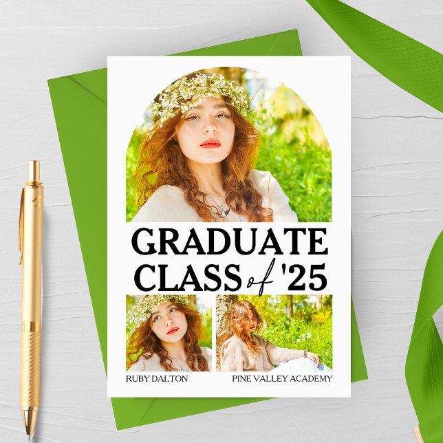 Anúncio de Graduação Moderno com Janela Arqueada (Arched Window Modern Graduation Announcement Card | 4 Photos )