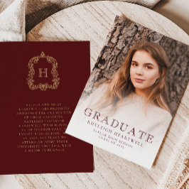 Anúncio de Graduação Monograma Burgundy Dourado co