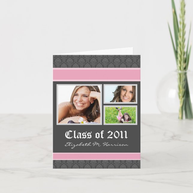 Anúncio de graduação personalizada do Damask (rosa (Frente)