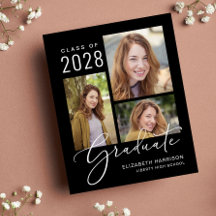 Anúncio de Graduação Preta de Script de Foto Orçam