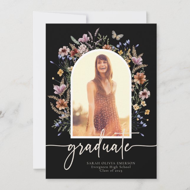 Anúncio de Graduação Preto Floral (Frente)