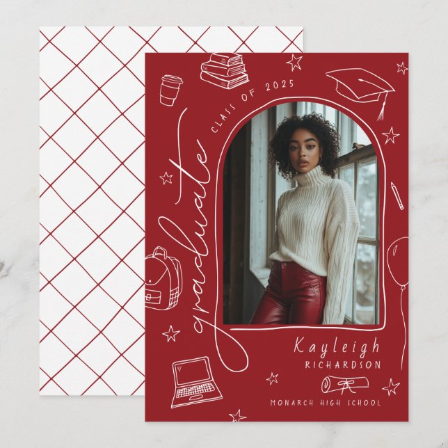 Anúncio de Graduação Retroativa Desenhada à Mão Ve (Frente/Verso)