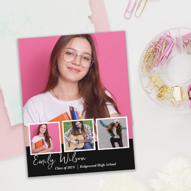 Anúncio de Graduação Sênior com Múltiplas Fotos Mo (Modern Photo Graduation Announcement | Class of 2026 Senior Portrait | Elegant Multi Photo Grad)
