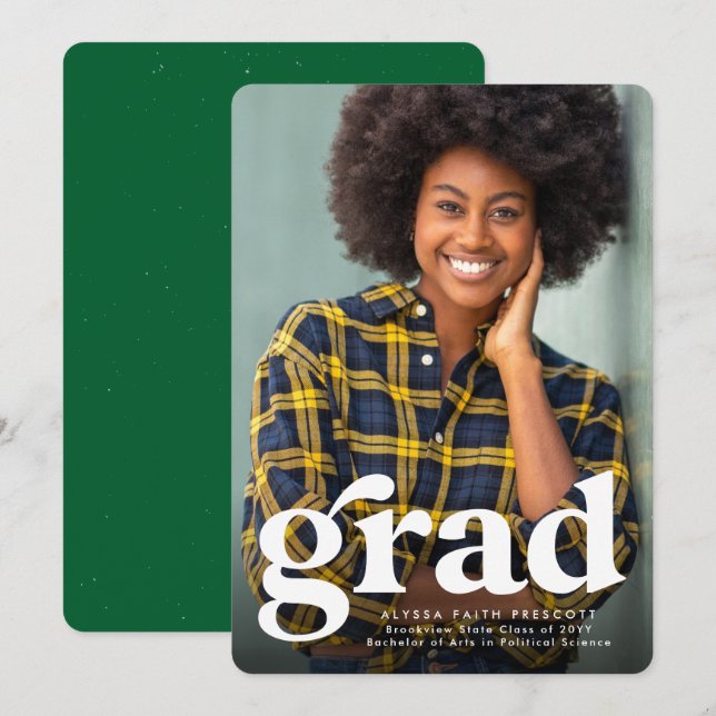 Anúncio de graduação simples e verde ousado em fot (Frente/Verso)
