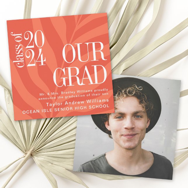 Anúncio de Graduação Tropical Simples Laranja (Available as both printed and paperless digital download!)