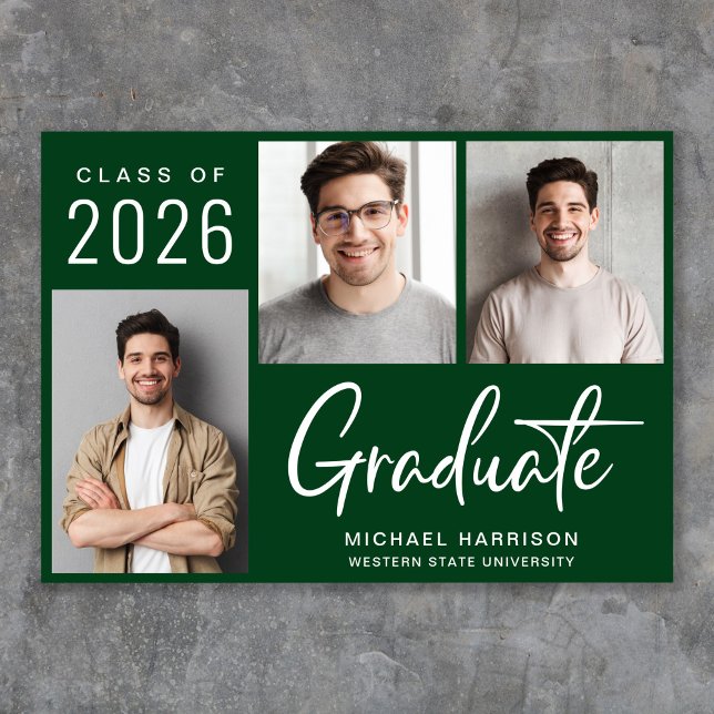 Anúncio de Graduação Verde Moderno em Negrito (Cherish the milestone: share your graduate's achievement with a custom photo graduation announcement)