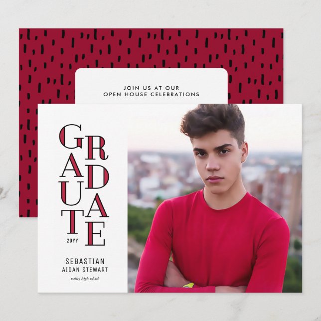 Anúncio de graduação vermelha moderista (Frente/Verso)