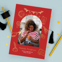 Anúncio de Graduação Vermelho com Foto em Arco Des