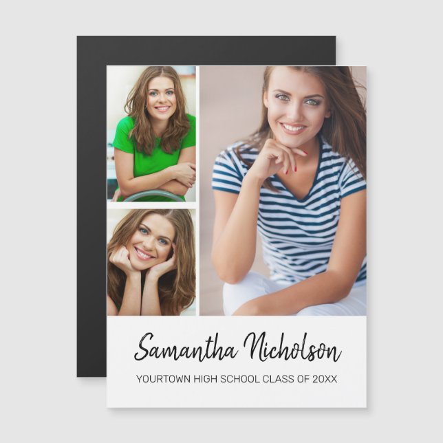 Anúncio de graduação White Modern 3 Foto (Frente/Verso)