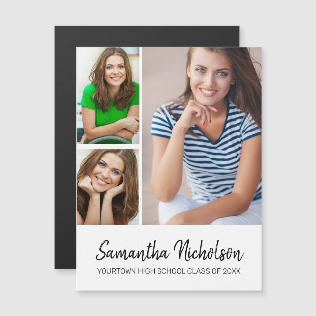 Anúncio de graduação White Modern 3 Foto (Frente/Verso)