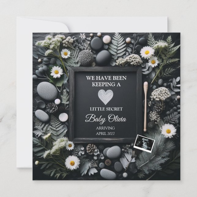 Anúncio de gravidez Black Boho com Sonograma (Frente)