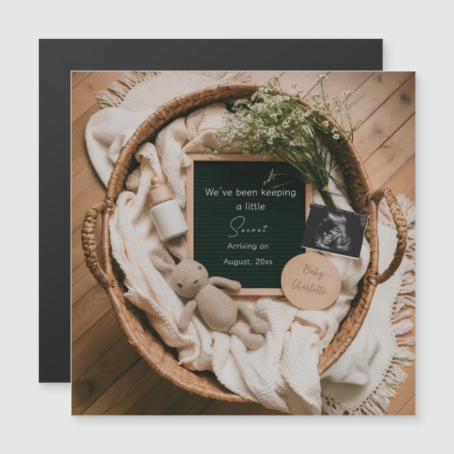 Anúncio de Gravidez Boho Neutro com ultrassom (Frente/Verso)